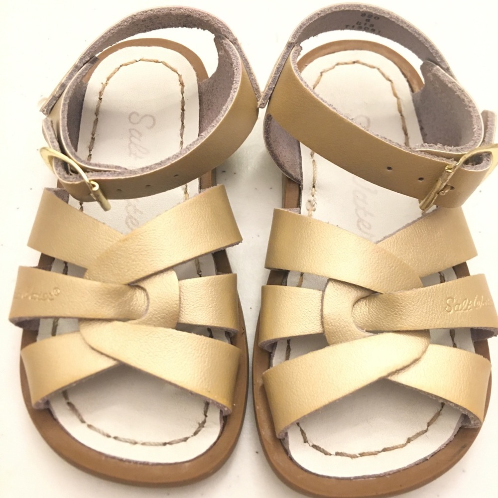 Girls Leather Salt Water Sandals Gold 6